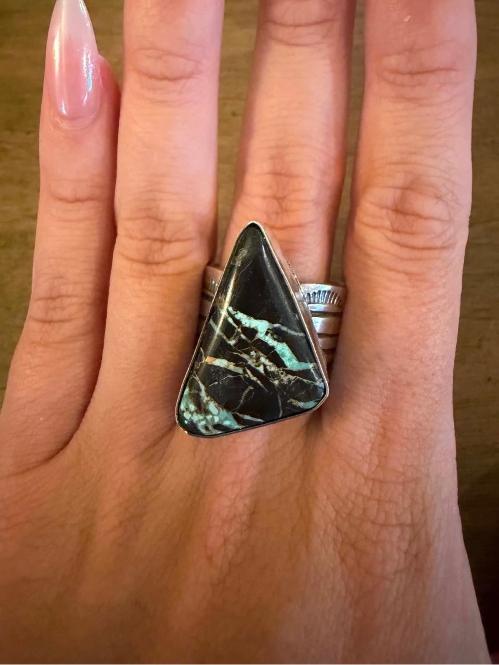 Navajo sterling silver  blk jack turquoise ring adjustable